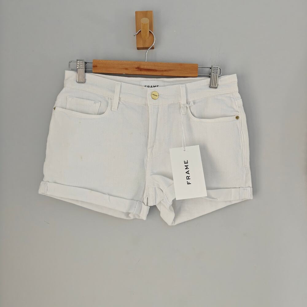 NWT FRAME Le Cut Off Cuffed Denim Shorts Blanc White Size 25 $179